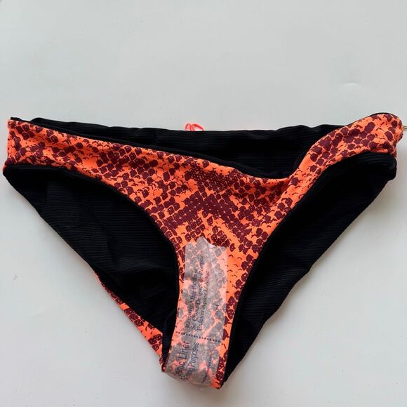 NWT Maaji Bikini Bottom Womens Medium Black Orange Python Reversible Swimwear - Picture 5 of 6